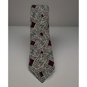 Men's Vintage 80's Givinchey Silk Neck Tie Paisley Pattern Burgundy Blue Cream
